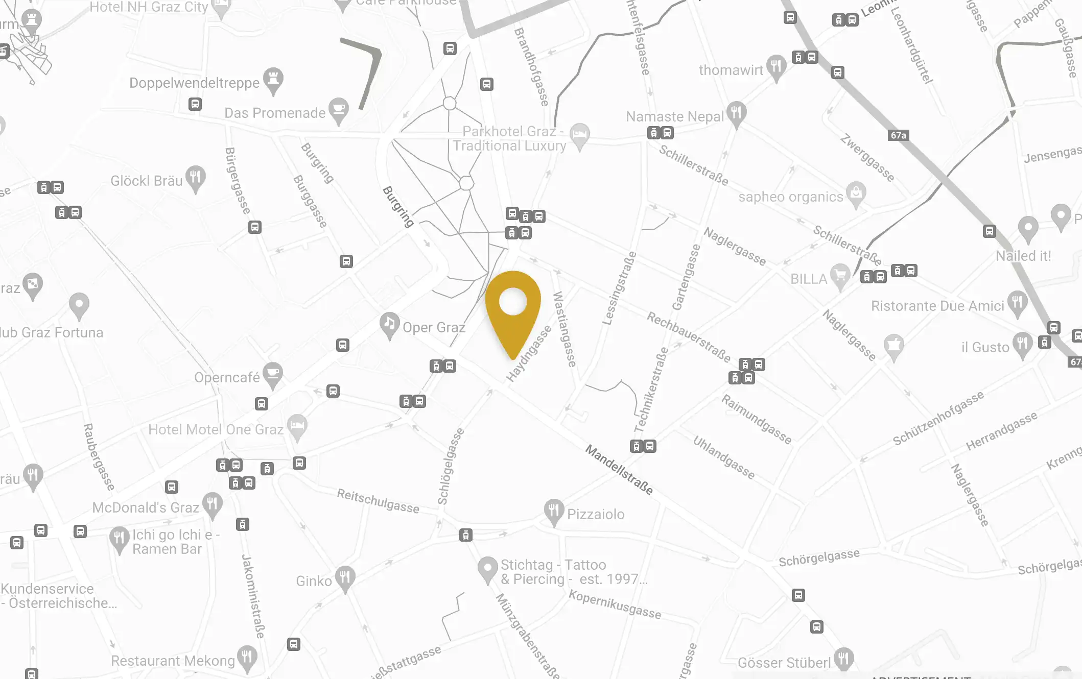 Google Map Darstellung Graz Kaiser Josef Markt Haydngasse Unternehmensstandort von BRAND IMAGES e.U.